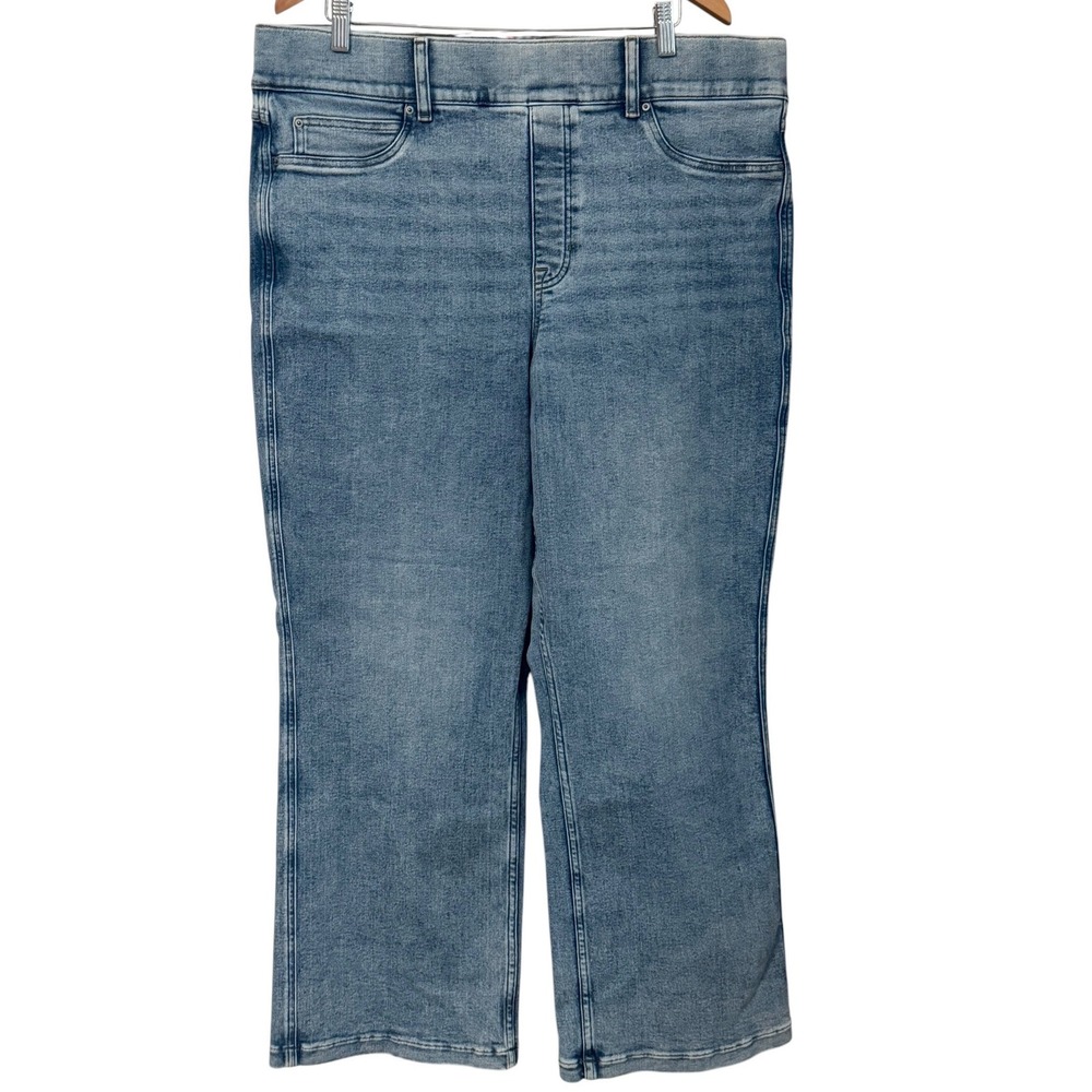 Spanx Womens 3X Ankle Flare Jeans Medium‎ Wash Wide Leg Pull On Shaping Denim